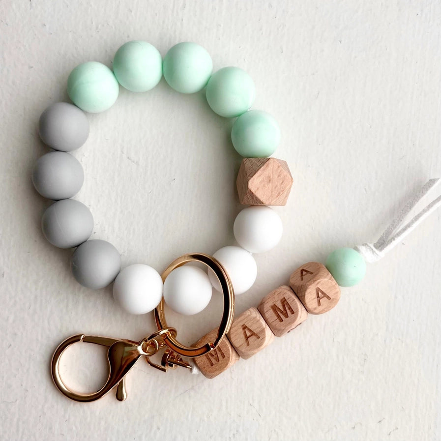 Mama Wooden Charm Key Ring Bangle | Mint
