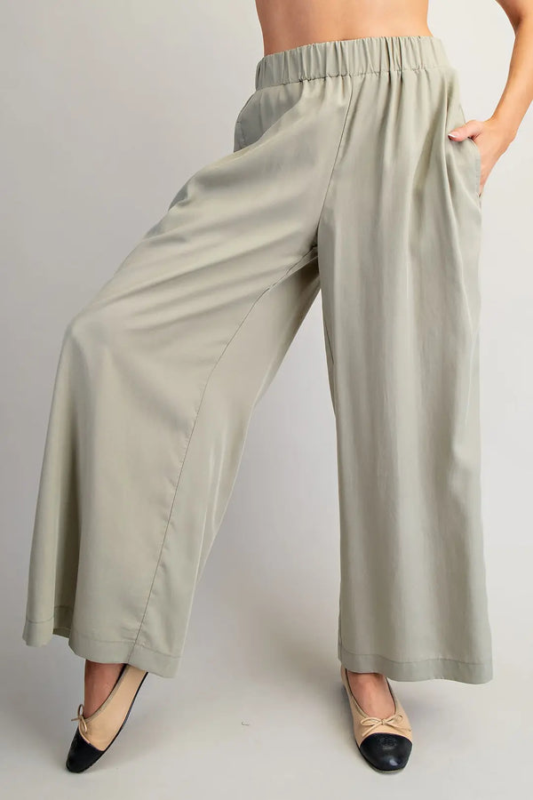 Elastic Waist Wide Leg Pants | Dry Herb