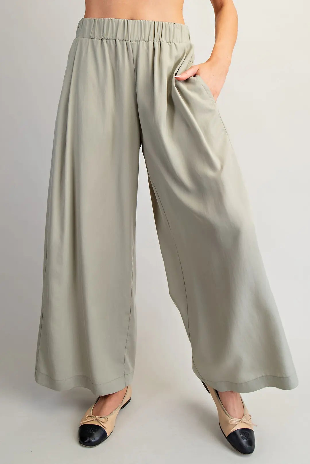Elastic Waist Wide Leg Pants | Dry Herb