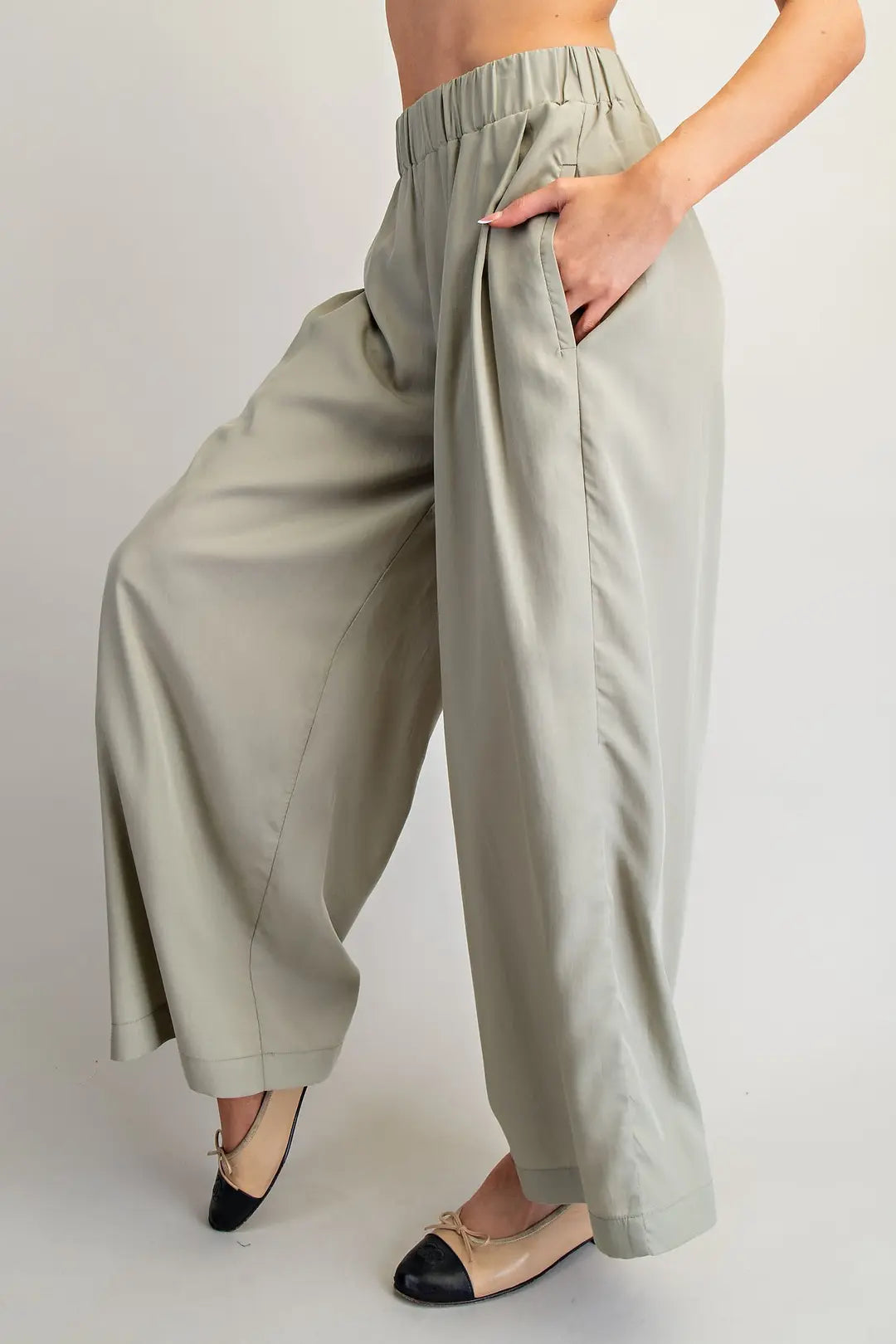 Elastic Waist Wide Leg Pants | Dry Herb