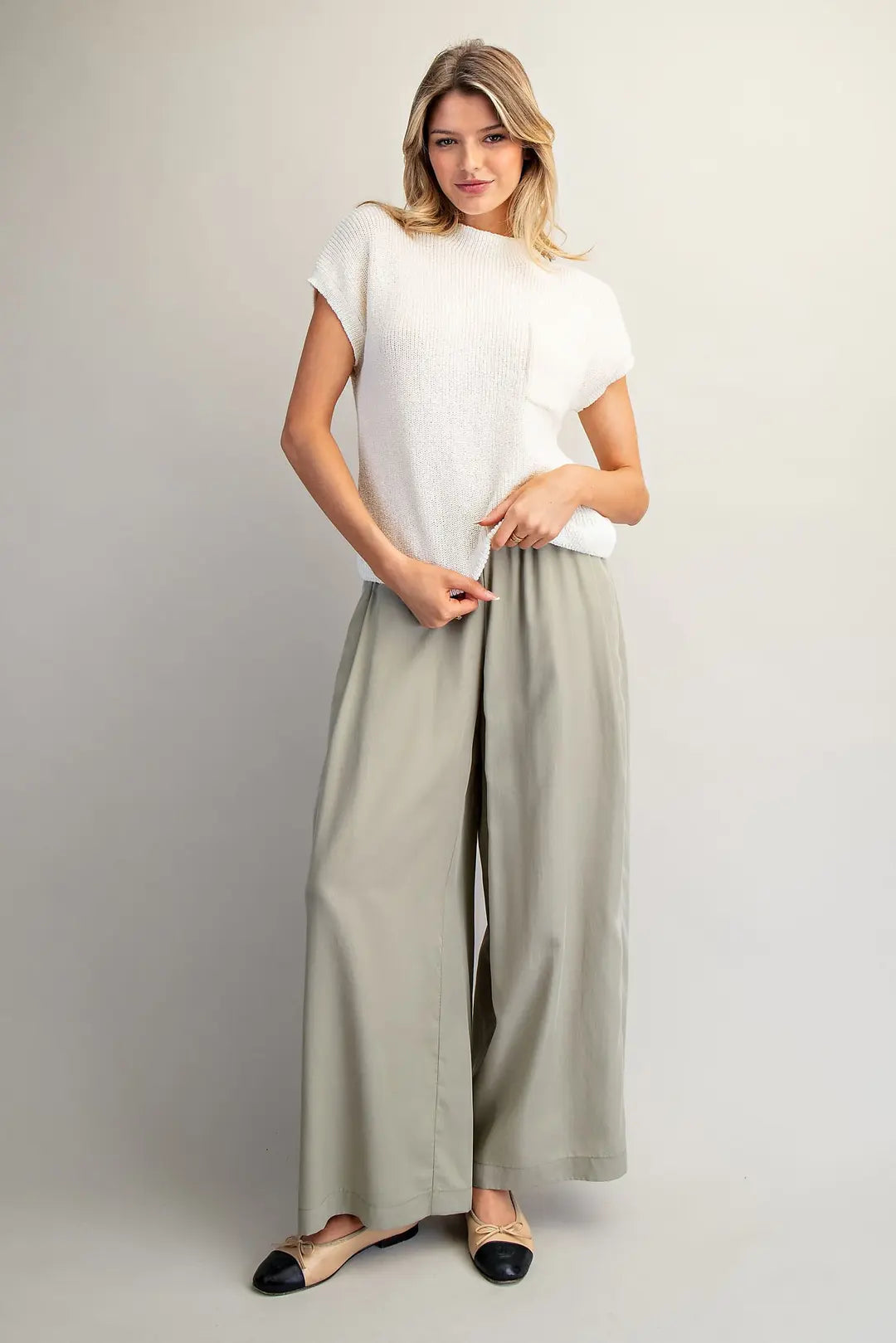 Elastic Waist Wide Leg Pants | Dry Herb