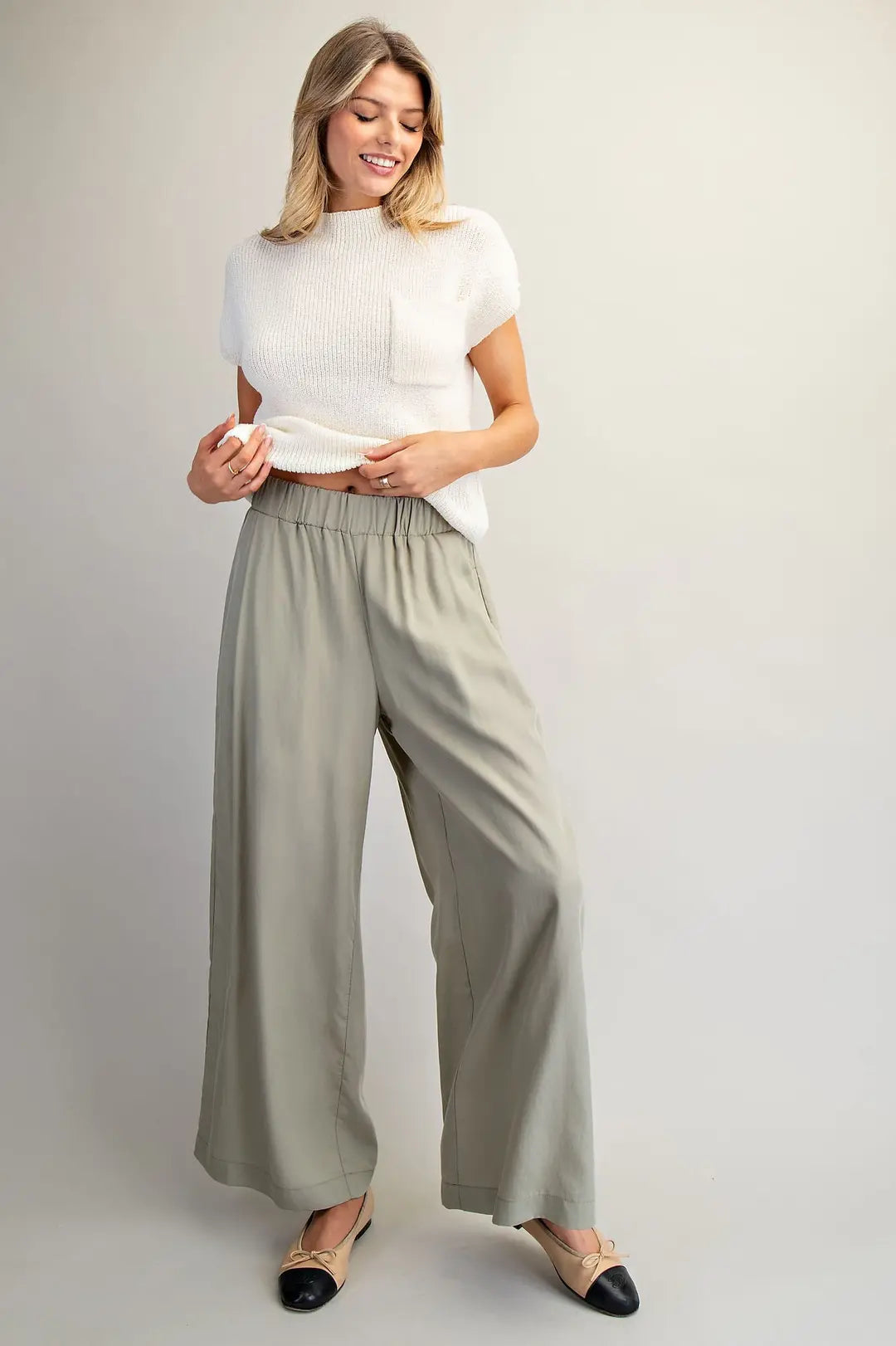 Elastic Waist Wide Leg Pants | Dry Herb