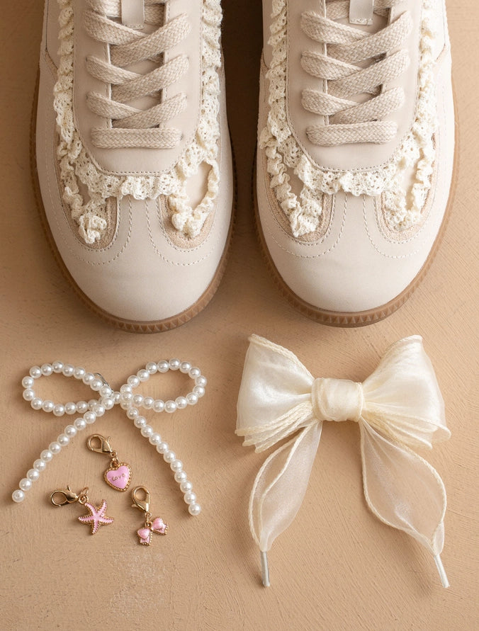 The April | Cream Lace Trimmed Retro Sneaker
