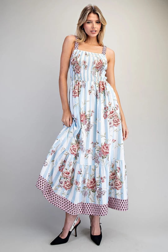 Floral Stripe Maxi Dress | French Blue