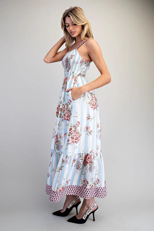 Floral Stripe Maxi Dress | French Blue