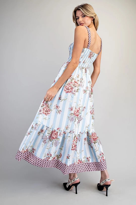 Floral Stripe Maxi Dress | French Blue