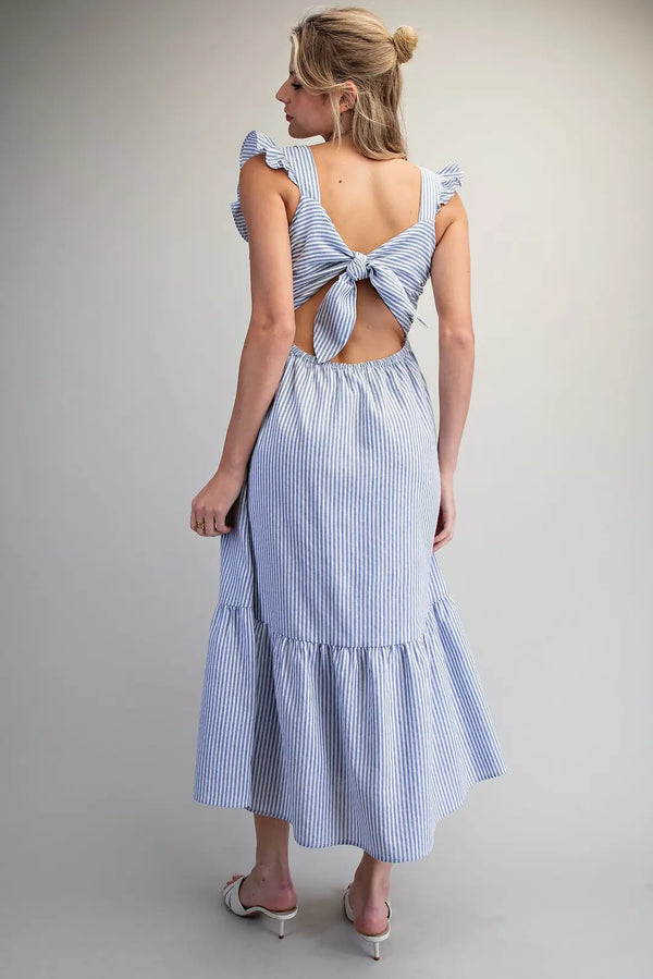 Striped Open Back Tie Maxi Dress | French Blue