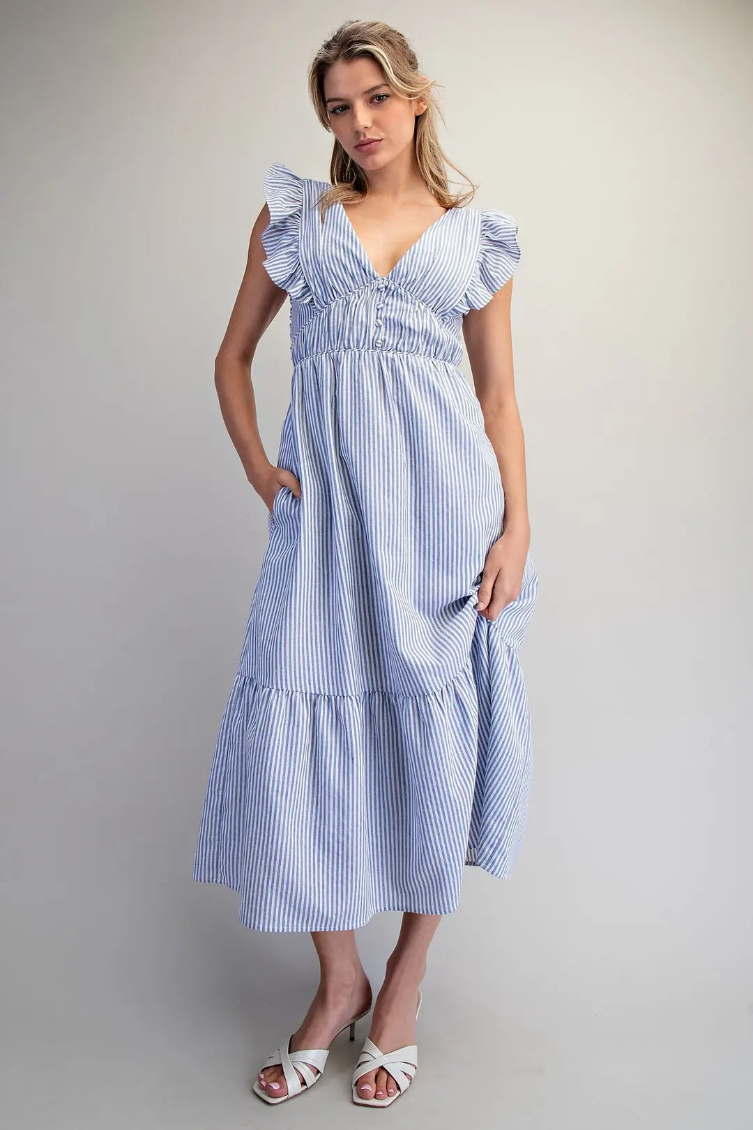 Striped Open Back Tie Maxi Dress | French Blue