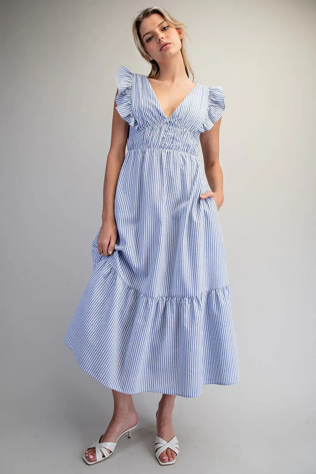 Striped Open Back Tie Maxi Dress | French Blue