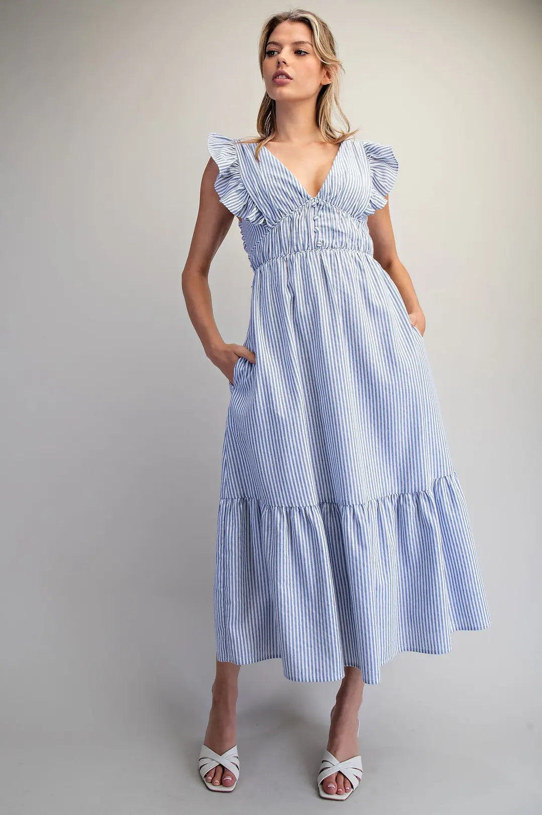 Striped Open Back Tie Maxi Dress | French Blue