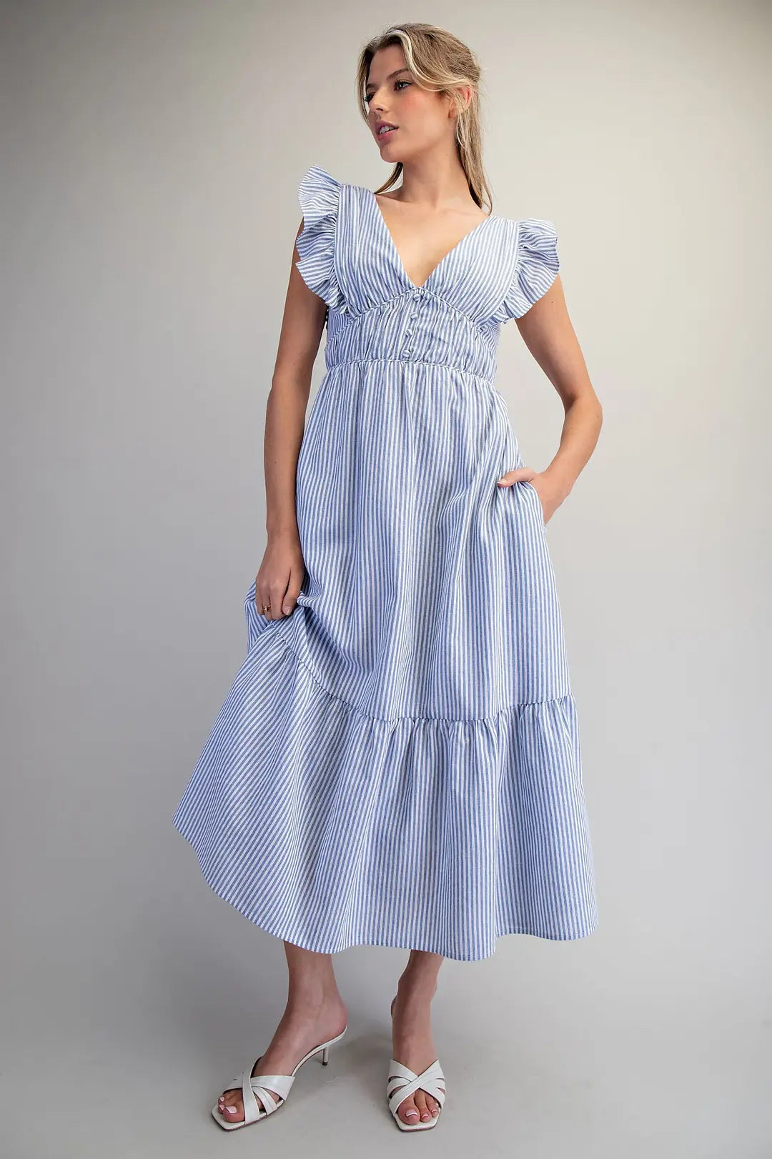 Striped Open Back Tie Maxi Dress | French Blue