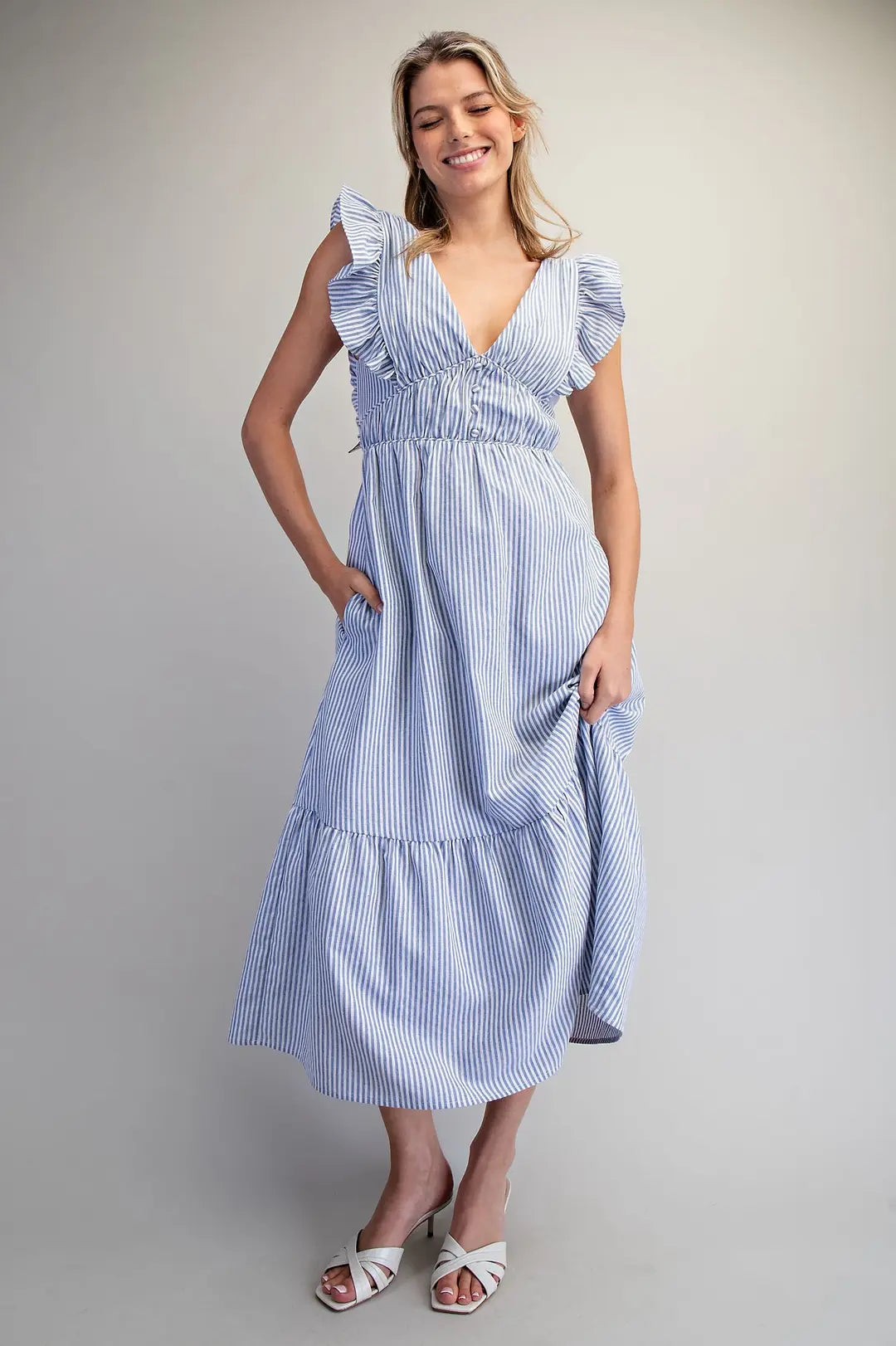 Striped Open Back Tie Maxi Dress | French Blue