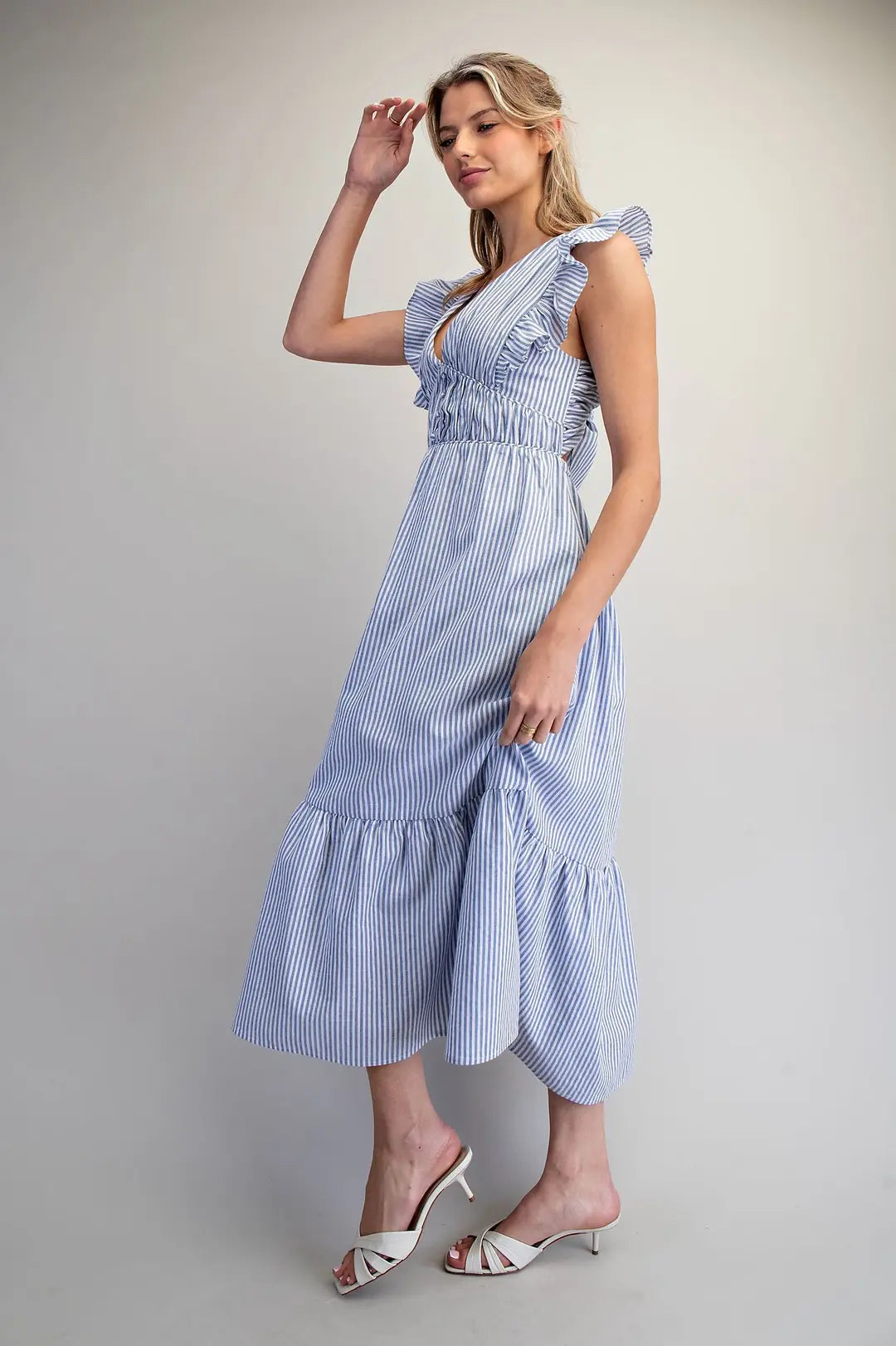 Striped Open Back Tie Maxi Dress | French Blue