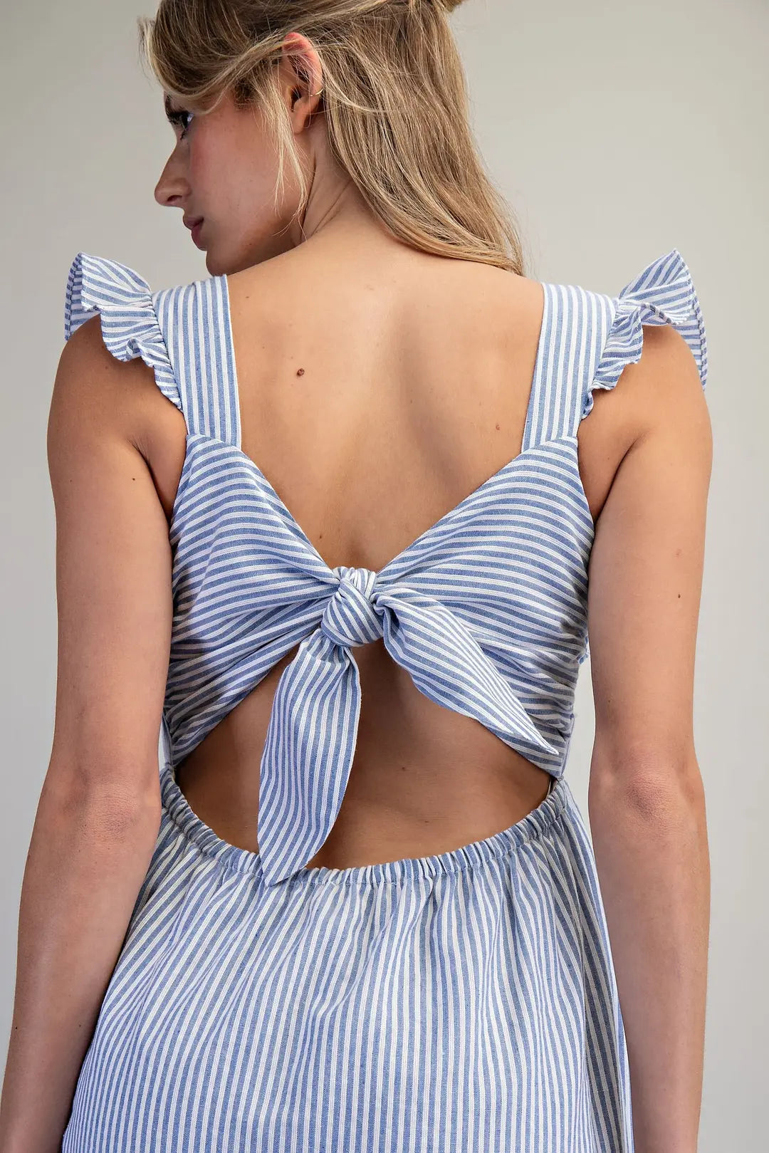 Striped Open Back Tie Maxi Dress | French Blue
