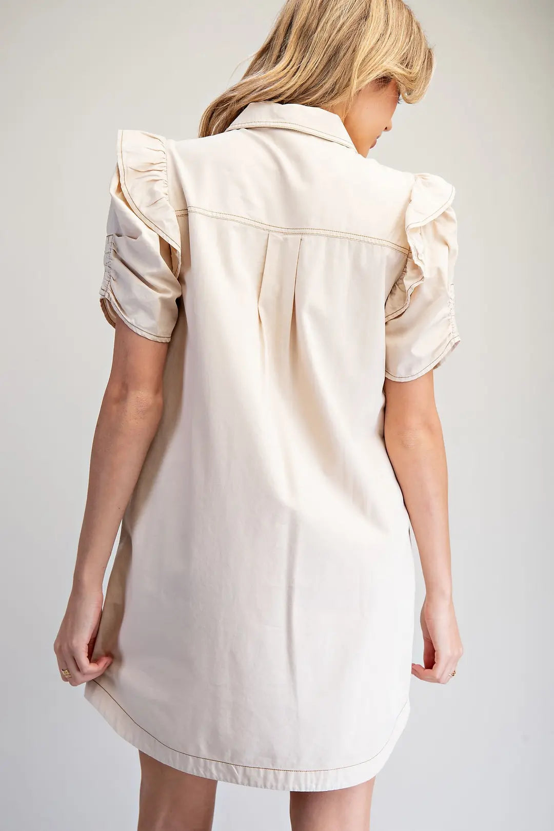 Mineral Washed Button Shirt Dress | Bone