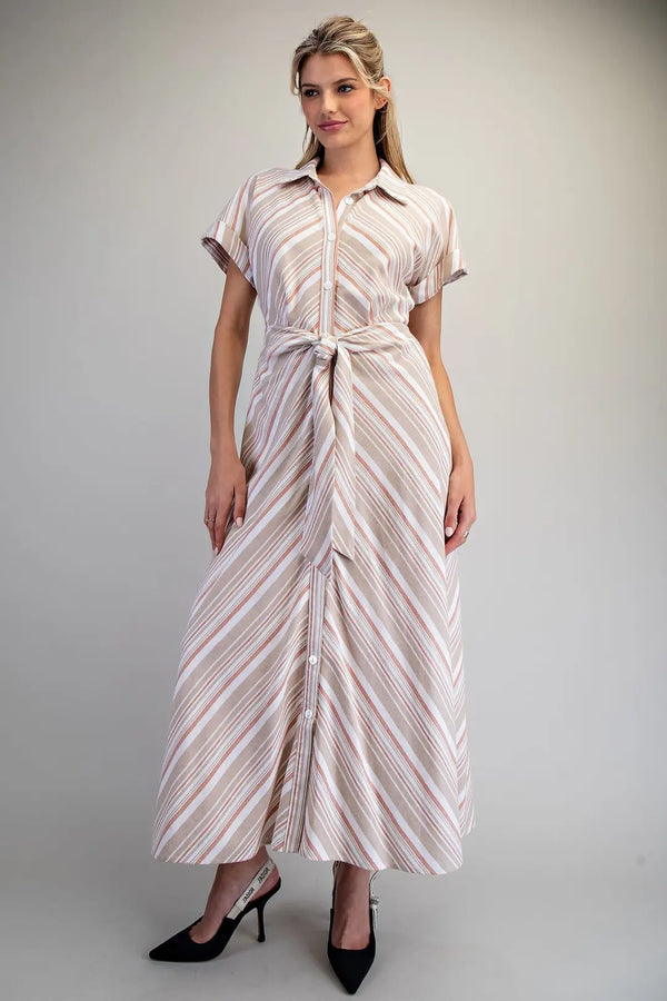 Striped Tie Waist Maxi Dress | Tangerine Oat