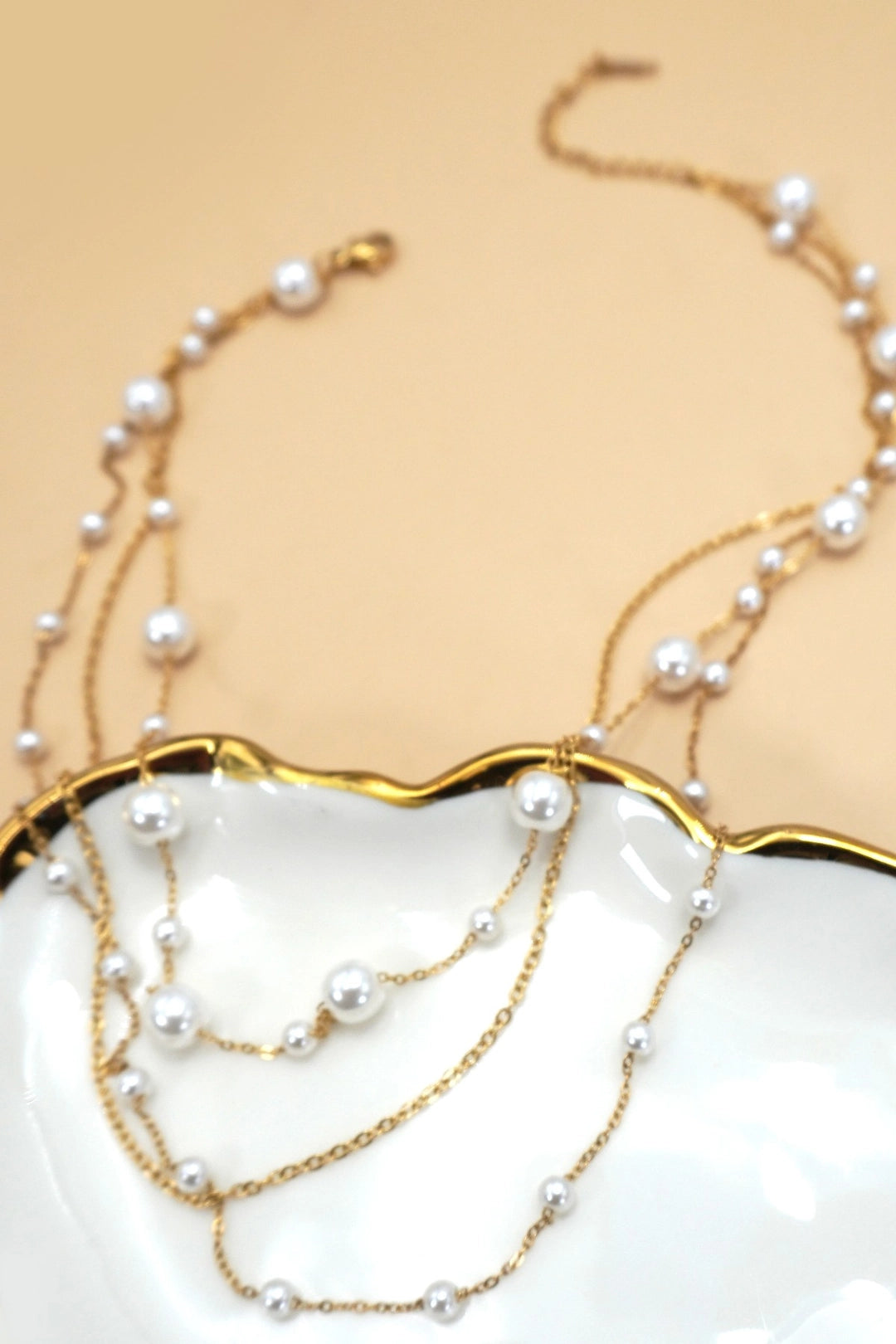 18k Stainless Steel Pearl Layered Necklace | Gold