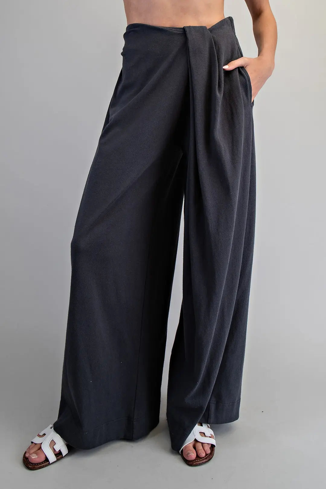 Front Wrap Wide Leg Pants | Ash Black