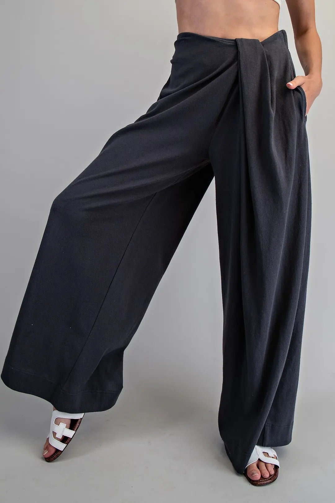 Front Wrap Wide Leg Pants | Ash Black