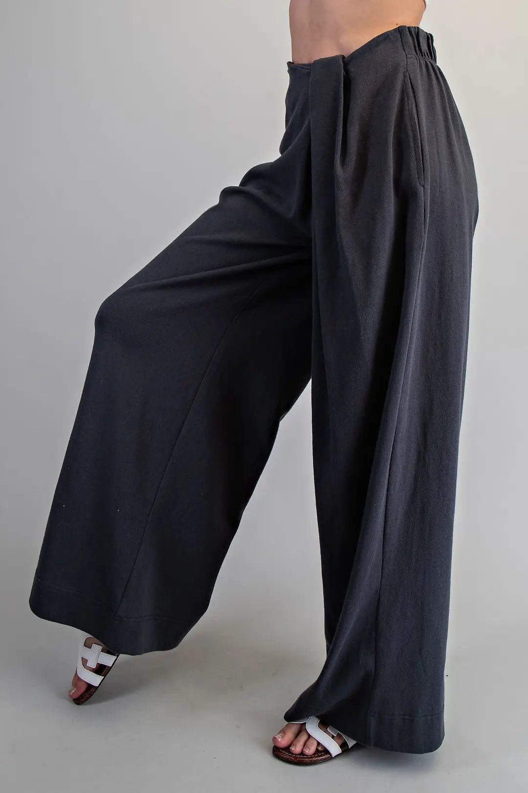 Front Wrap Wide Leg Pants | Ash Black