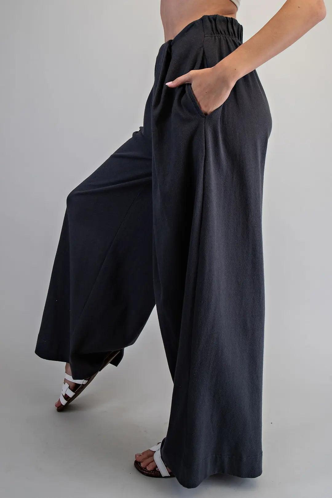 Front Wrap Wide Leg Pants | Ash Black