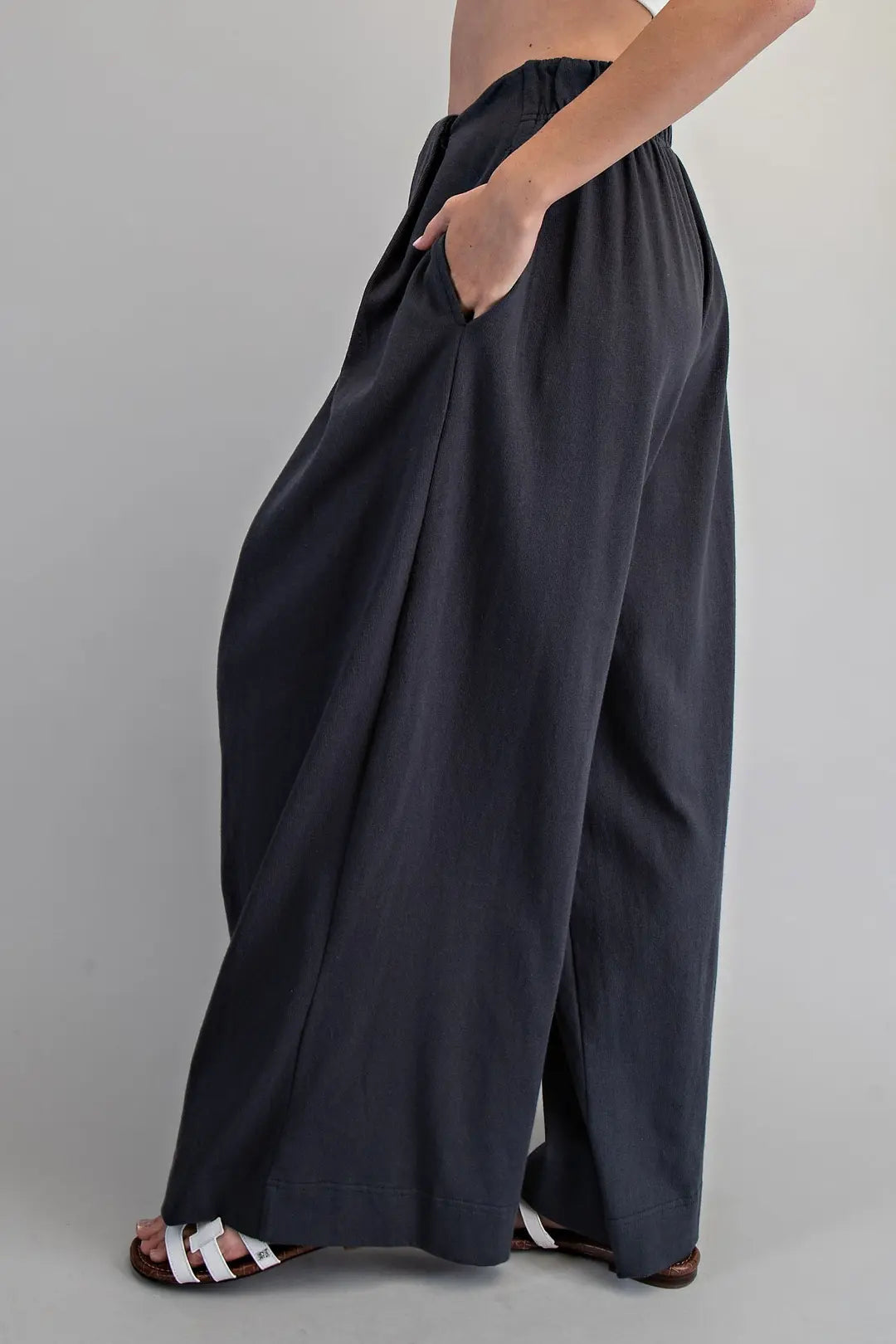 Front Wrap Wide Leg Pants | Ash Black