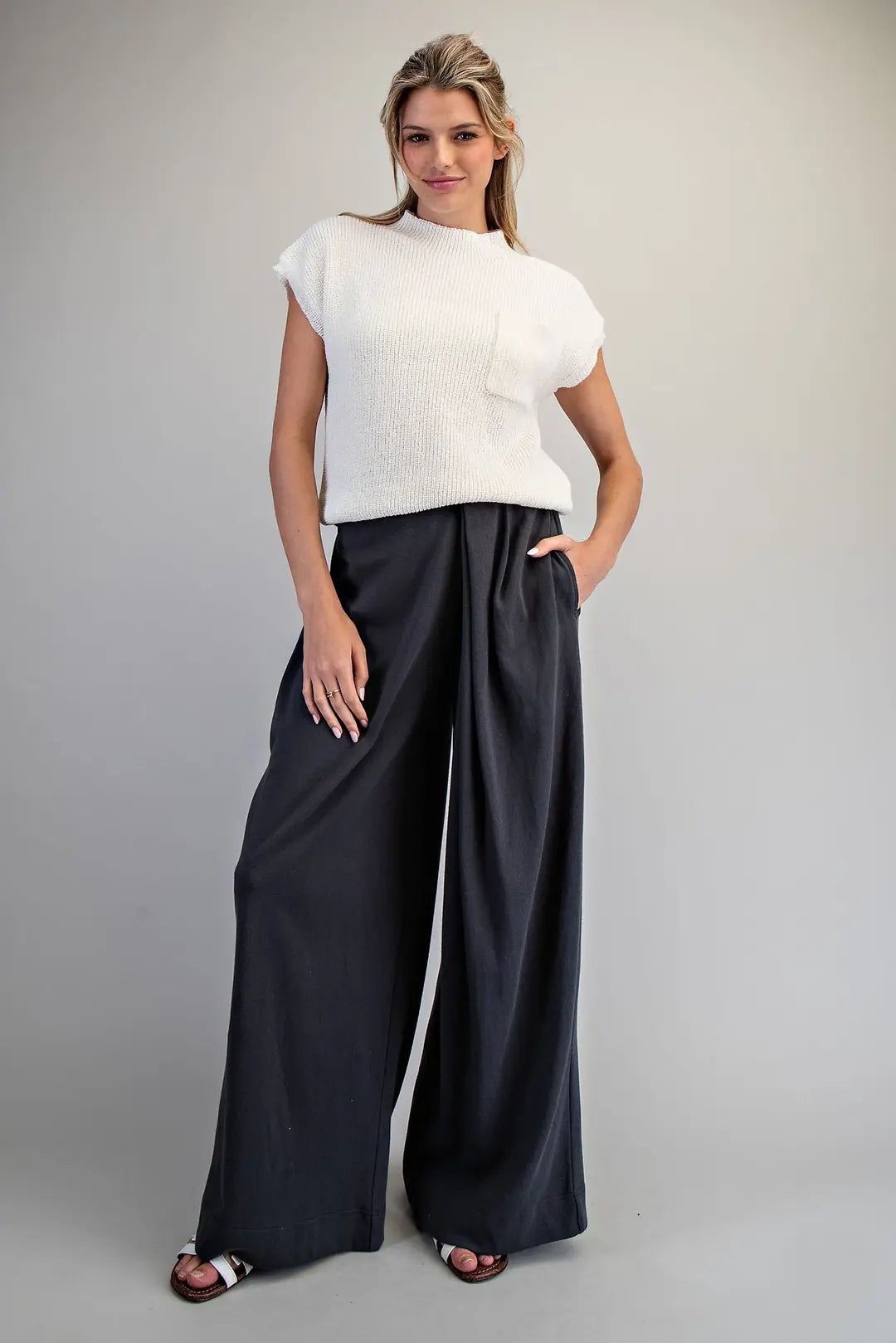 Front Wrap Wide Leg Pants | Ash Black