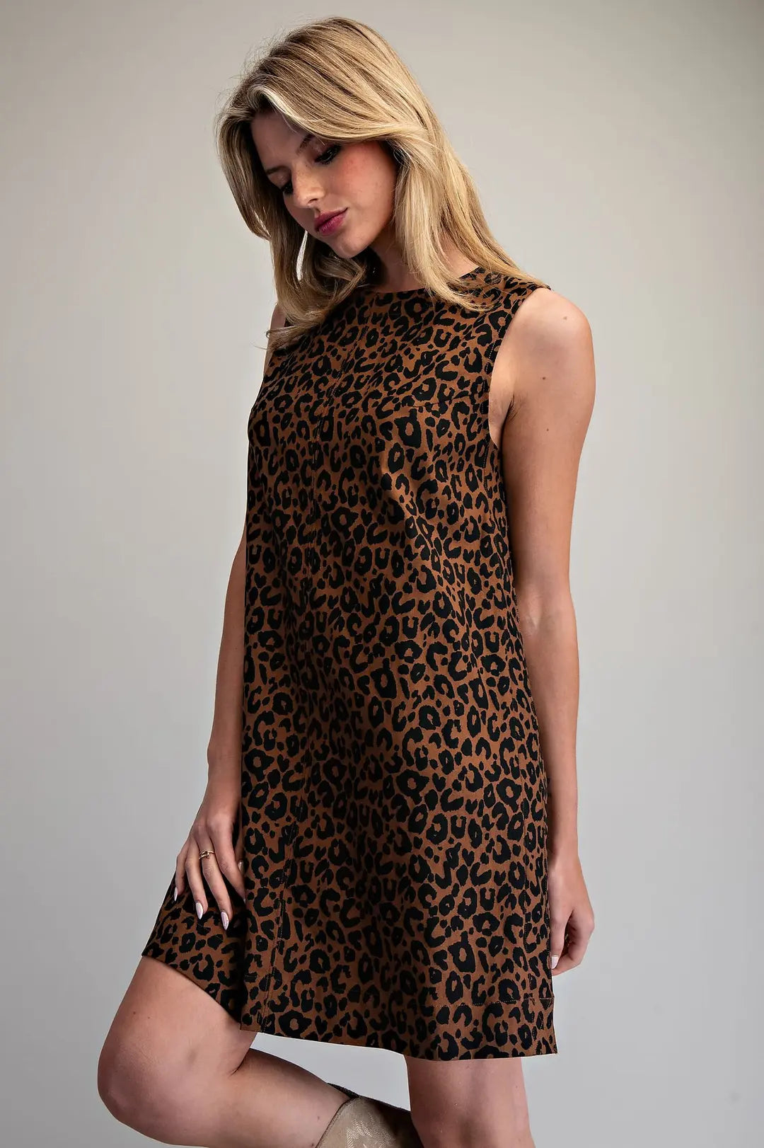 Leopard Sleeveless Dress | Brown