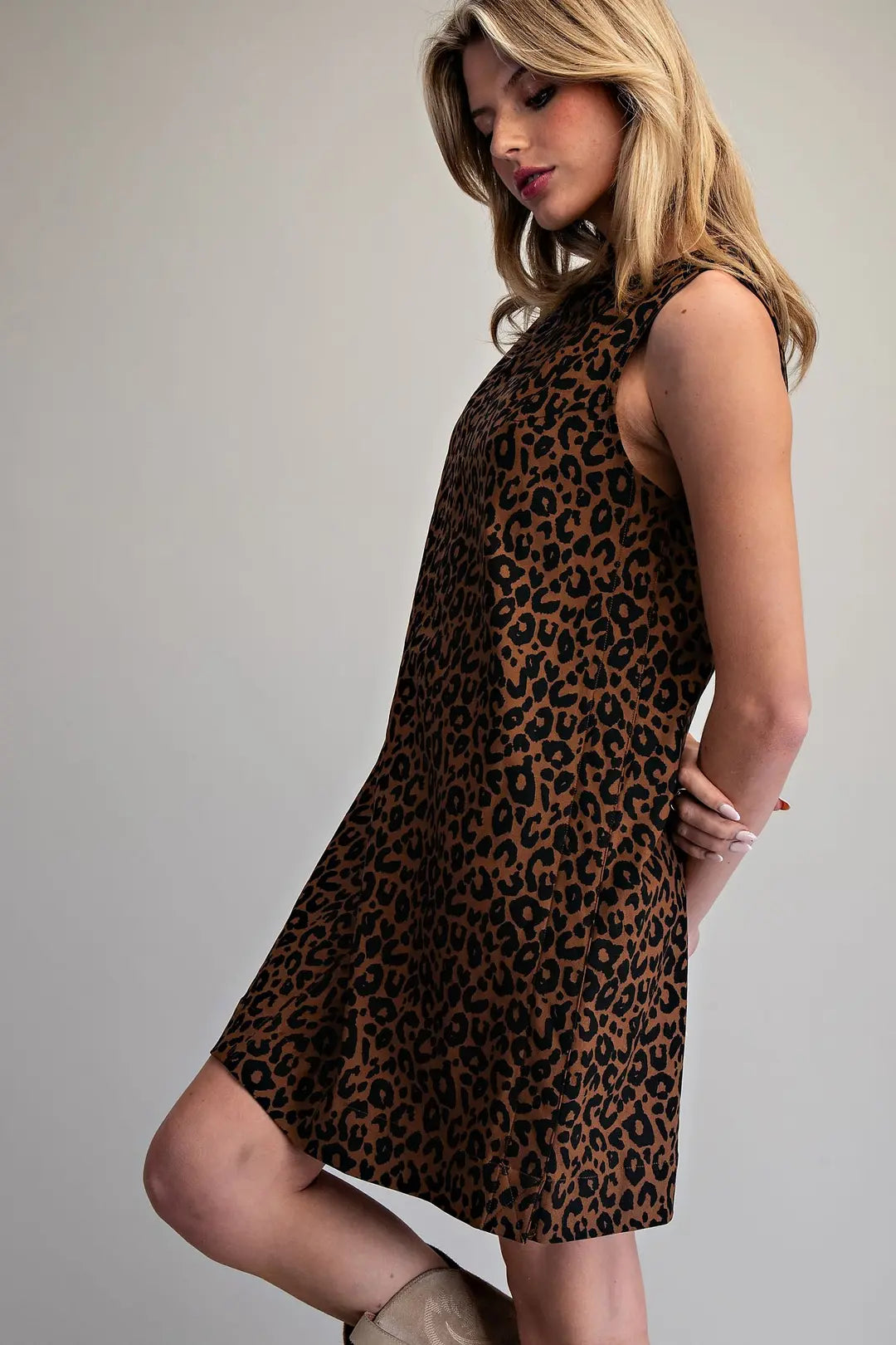 Leopard Sleeveless Dress | Brown