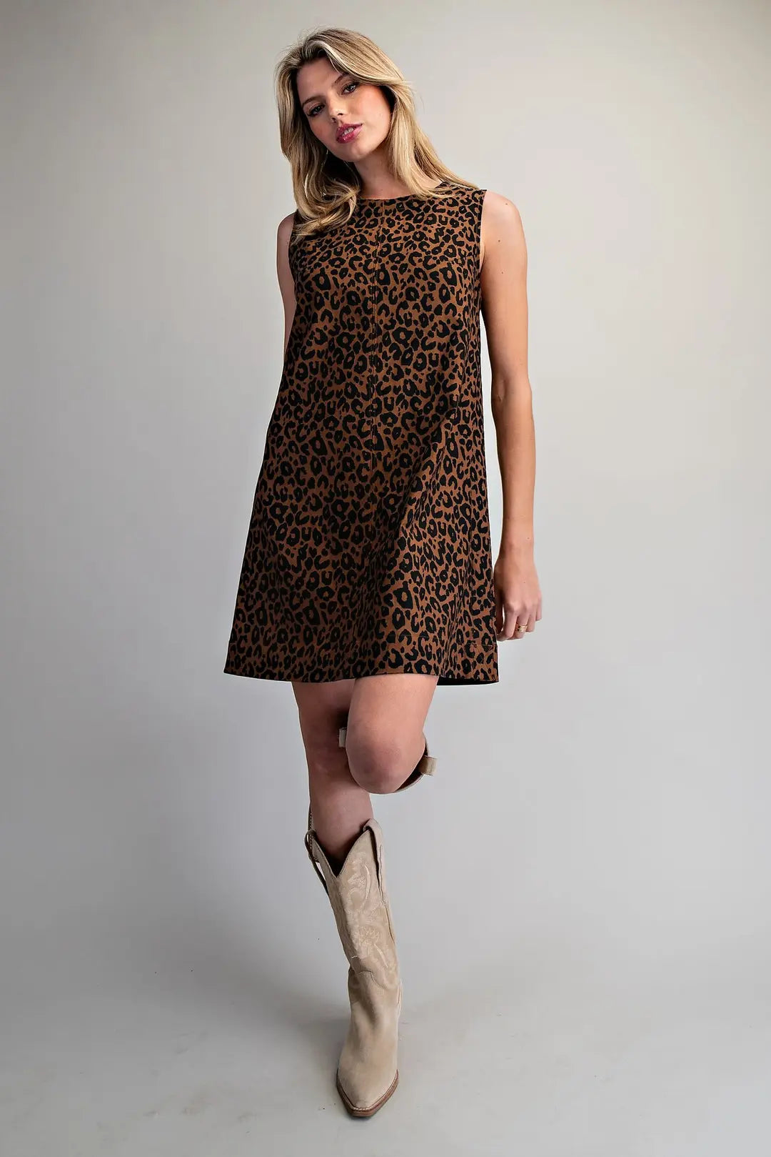 Leopard Sleeveless Dress | Brown