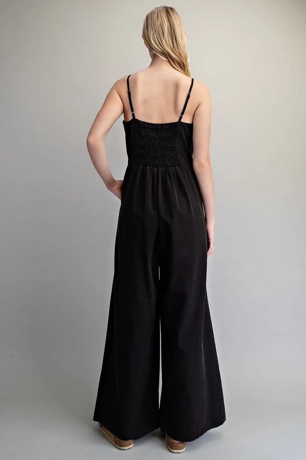 Button Sleeveless Jumpsuit | Ash Black