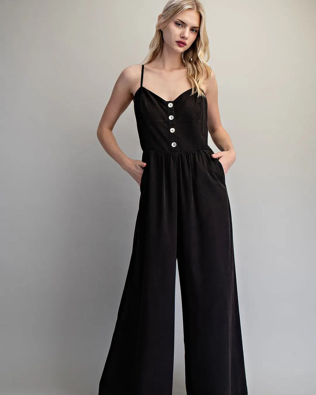 Button Sleeveless Jumpsuit | Ash Black