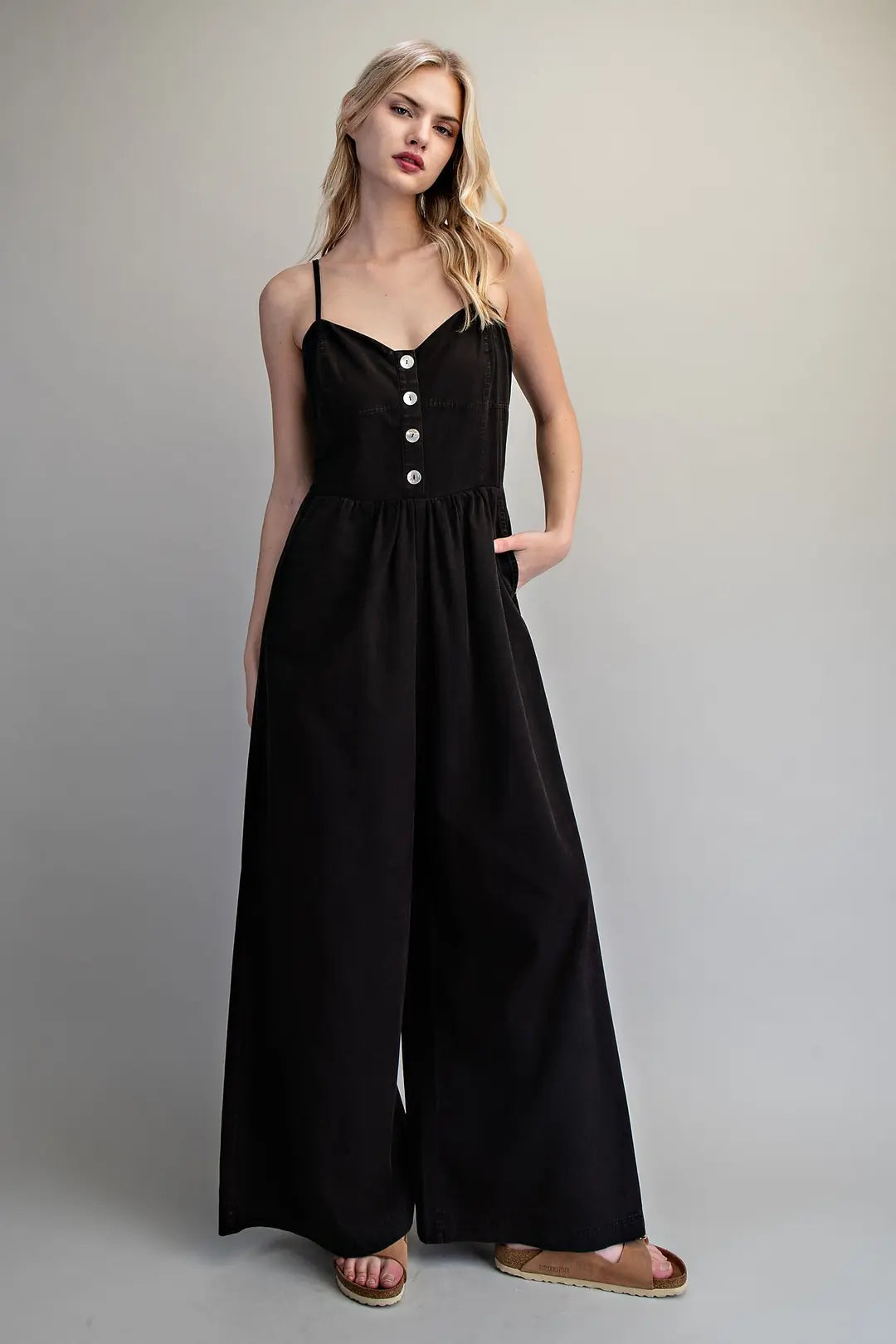 Button Sleeveless Jumpsuit | Ash Black