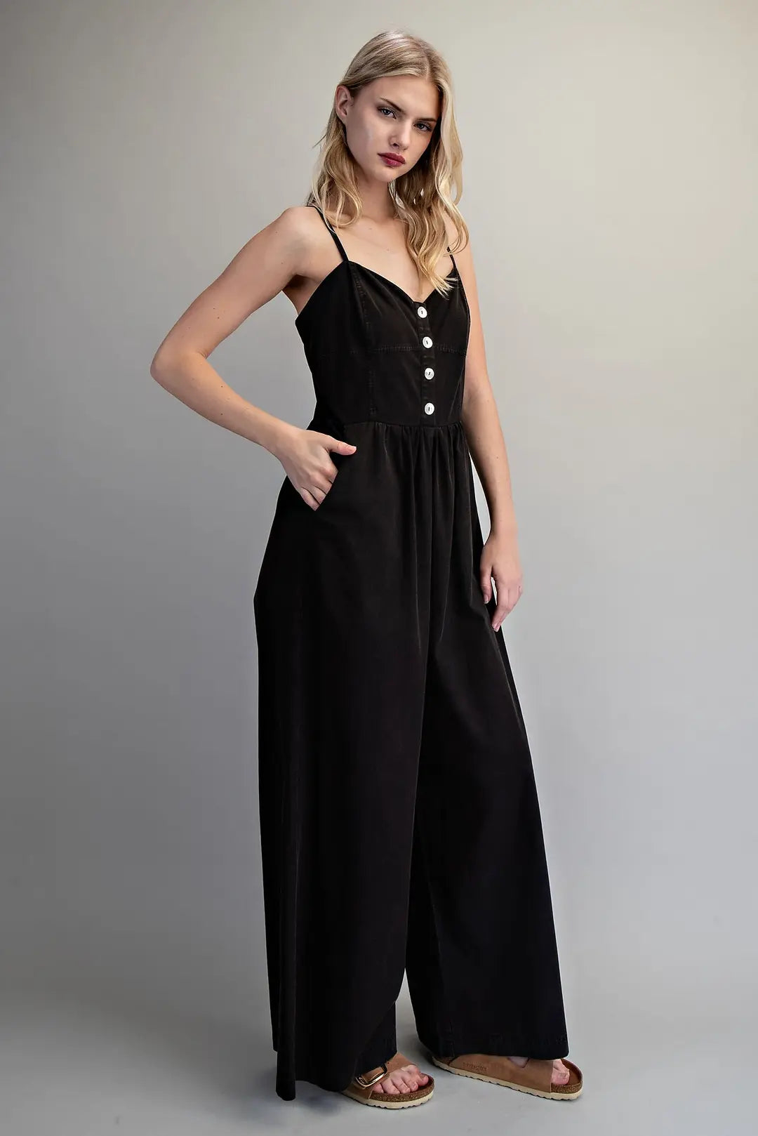 Button Sleeveless Jumpsuit | Ash Black