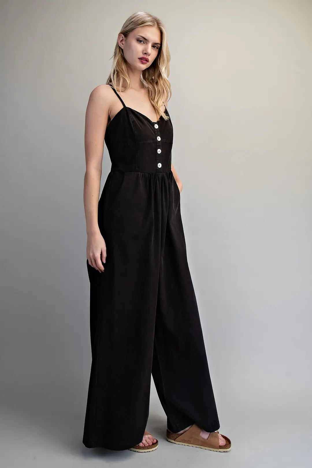 Button Sleeveless Jumpsuit | Ash Black