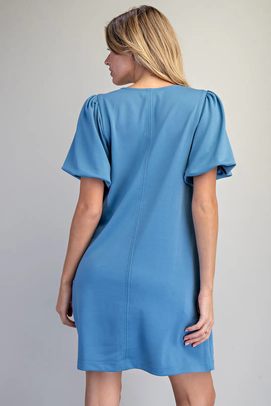 V-Neck Puff Sleeve Dress | Blue