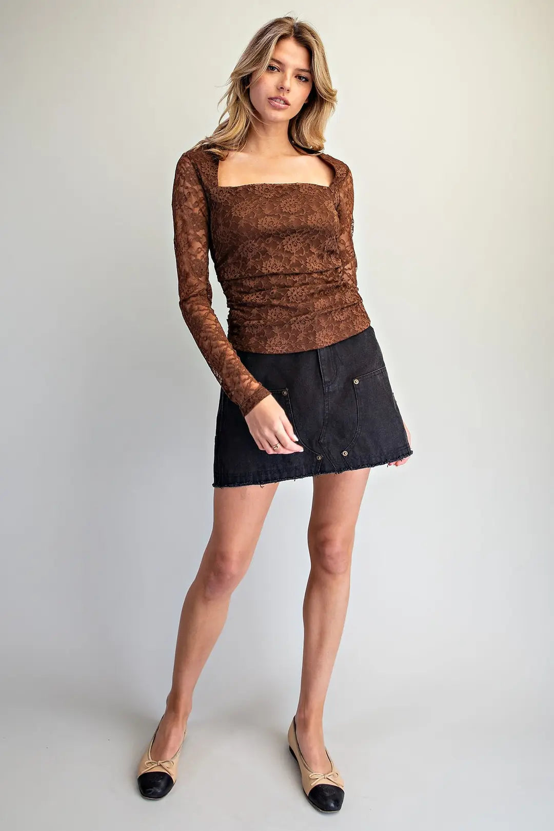 Floral Lace Square Neck Top | Cocoa