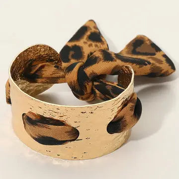 Scarf Tie Gold Cuff Bracelet | Leopard