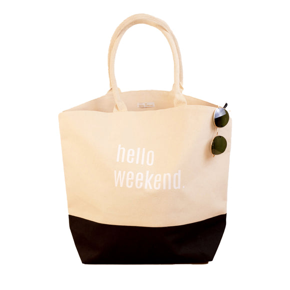 Hello Weekend Tote Bag | Black+Natural
