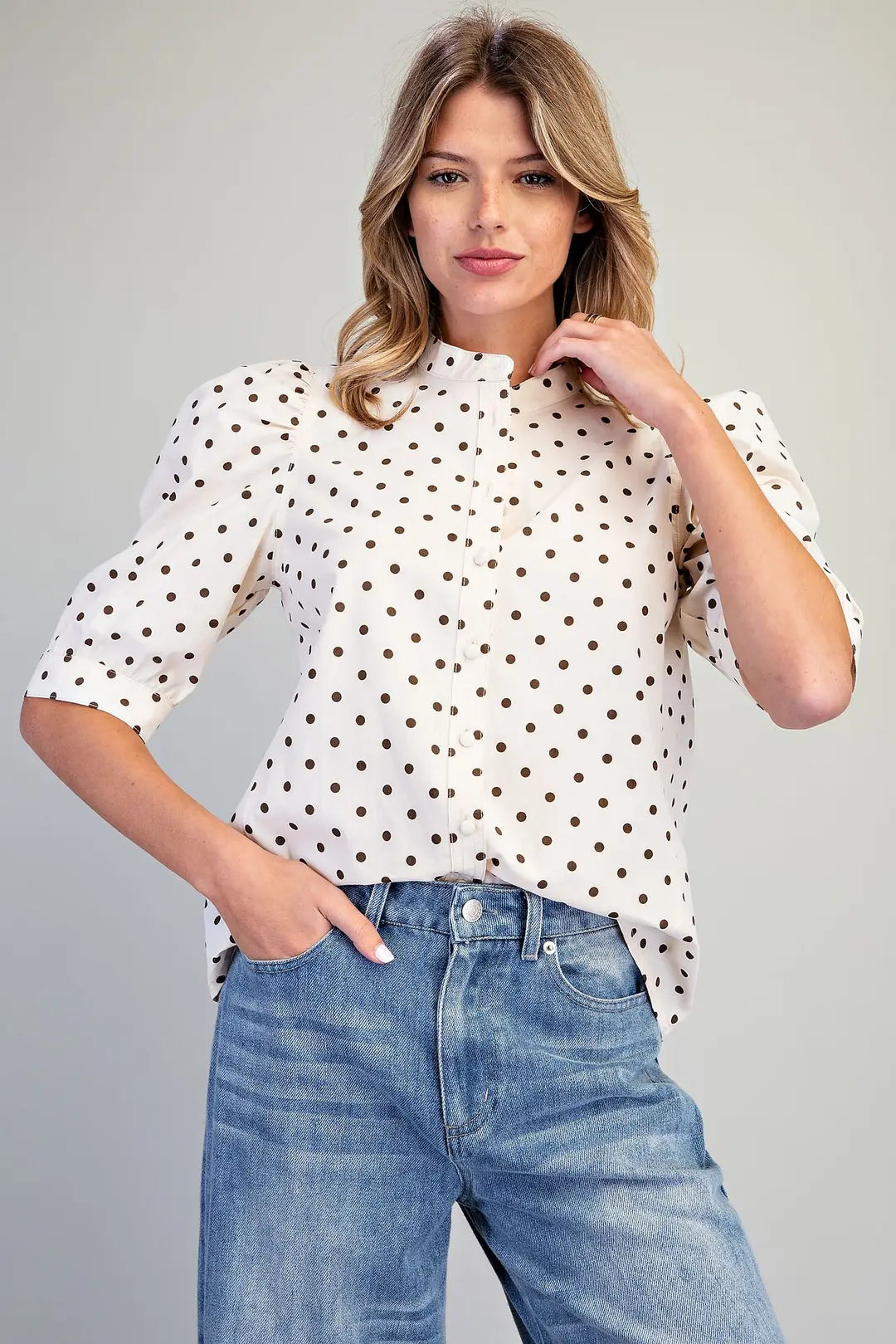 Polka Dot Puff Sleeve Top | Oatmeal