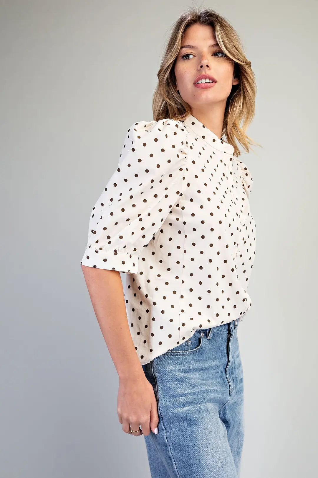 Polka Dot Puff Sleeve Top | Oatmeal