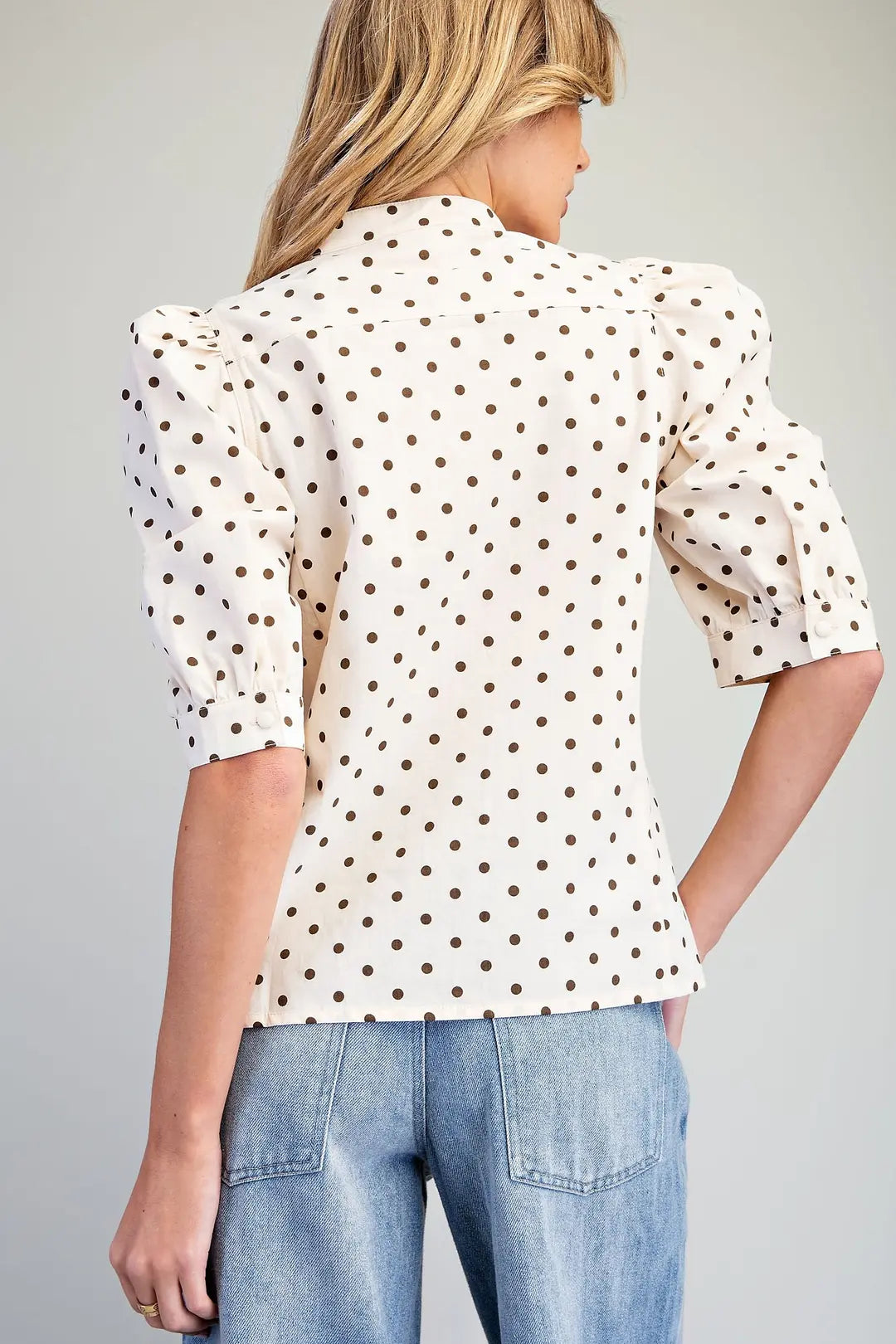 Polka Dot Puff Sleeve Top | Oatmeal