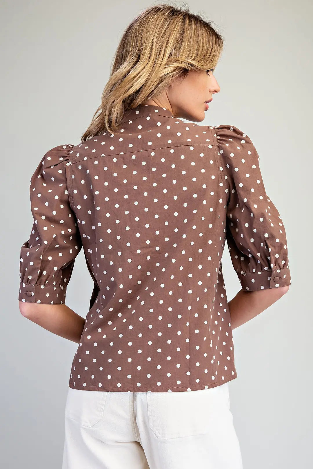 Polka Dot Puff Sleeve Top | Mocha
