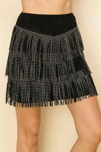 Layered Studded Fringe Skirt | Black