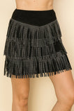 Layered Studded Fringe Skirt | Black