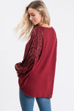 Sequin Bishop Sleeve Top | Burgundy