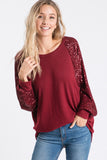 Sequin Bishop Sleeve Top | Burgundy