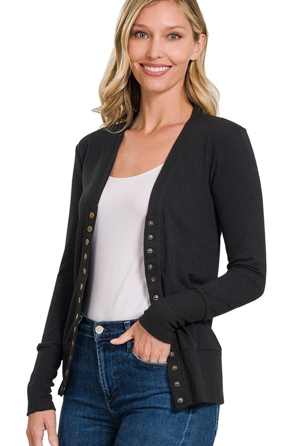 Tailored Snap Button Cardigan | Black