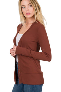 Tailored Snap Button Cardigan | Rust