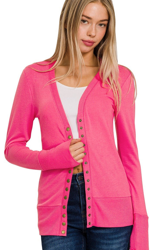 Tailored Snap Button Cardigan | Fuchsia